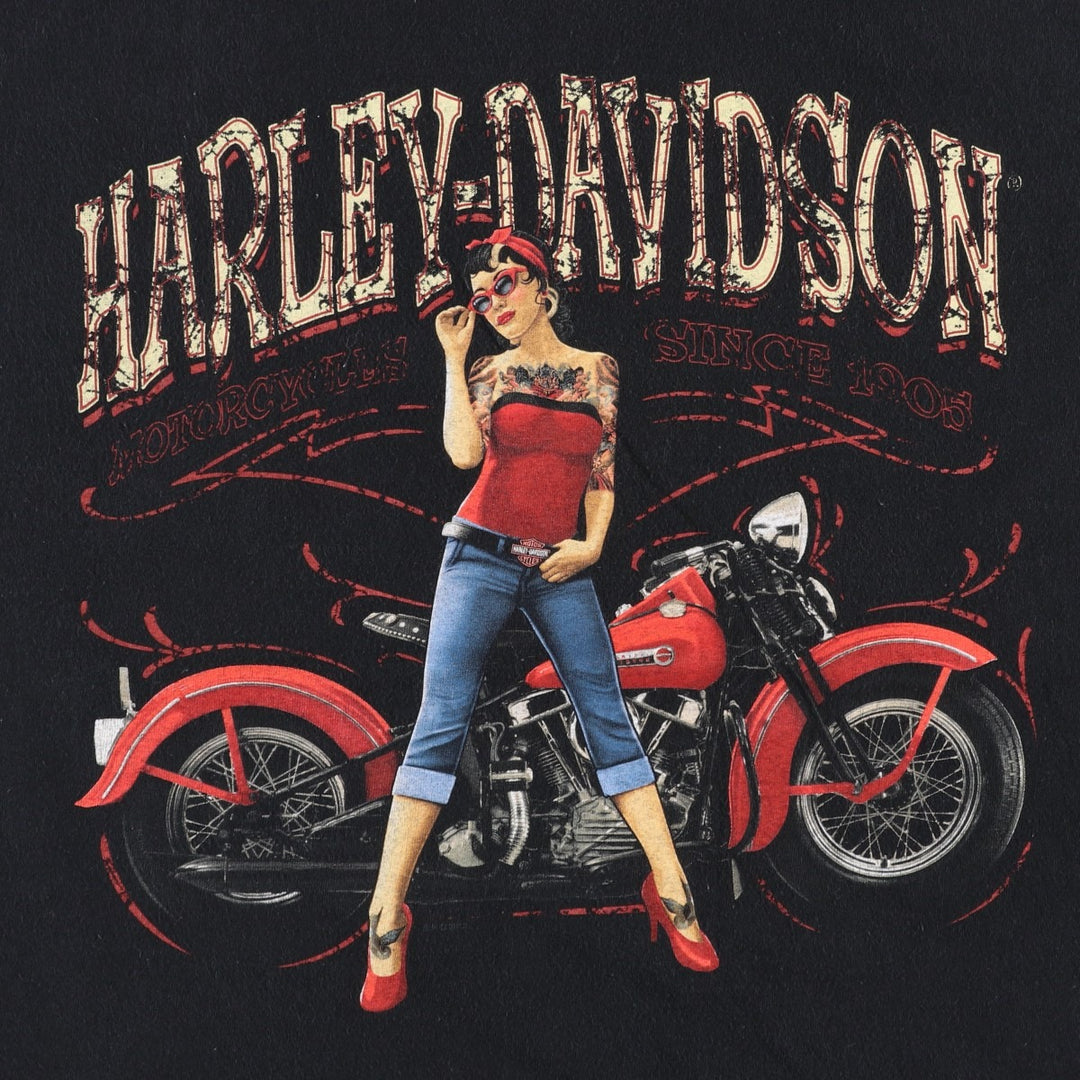 Harley-Davidson Pin-up Girl Motorcycle Bike T-shirt, Men's XL cotton black type Vintage Second Hand