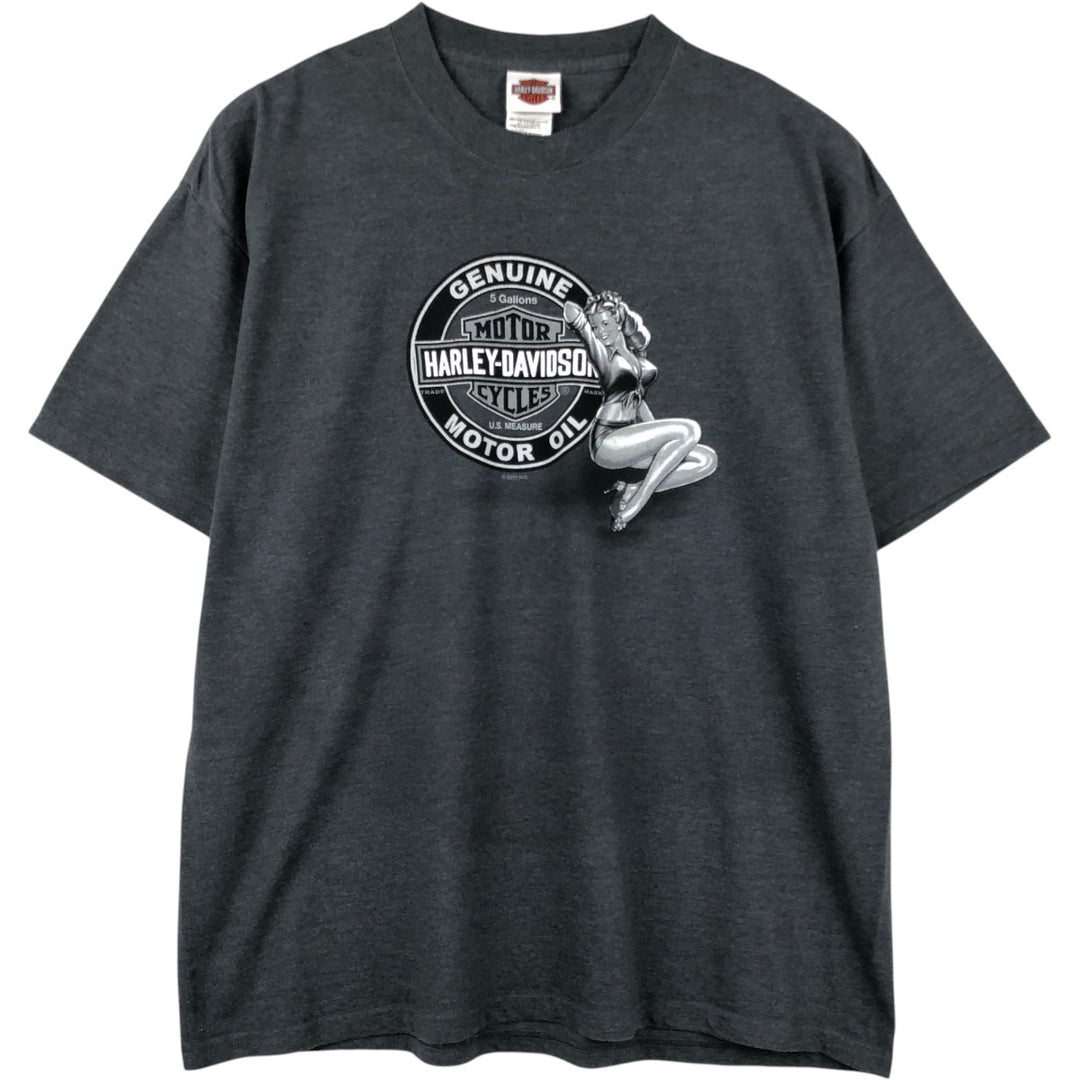 Harley-Davidson Pin-up Girl Motorcycle Bike T-shirt, Men's XL cotton Charcoal Vintage Second Hand
