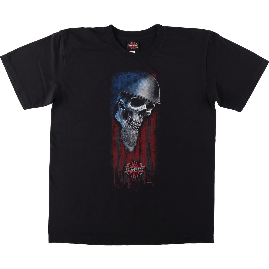 Harley-Davidson Skull Pattern Motorcycle Bike T-shirt Made in USA Men's L size cotton black type Vintage Second Hand