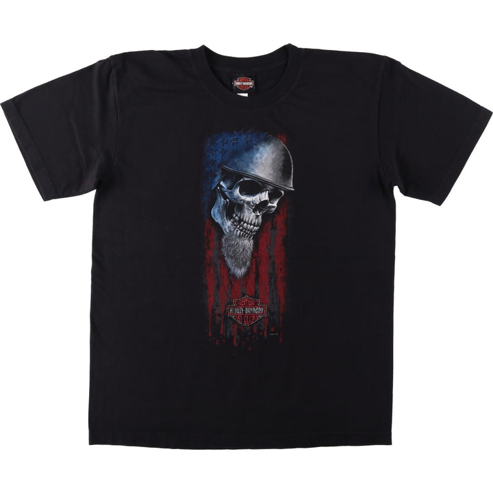 Harley-Davidson Skull Pattern Motorcycle Bike T-shirt Made in USA Men's L size cotton black type Vintage Second Hand