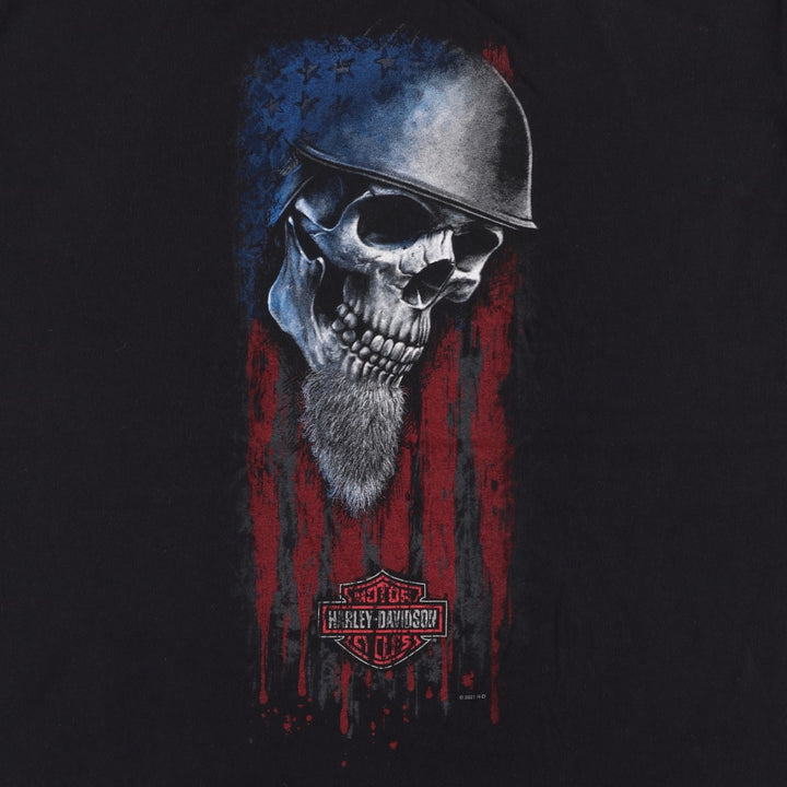 Harley-Davidson Skull Pattern Motorcycle Bike T-shirt Made in USA Men's L size cotton black type Vintage Second Hand