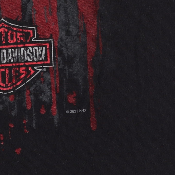 Harley-Davidson Skull Pattern Motorcycle Bike T-shirt Made in USA Men's L size cotton black type Vintage Second Hand