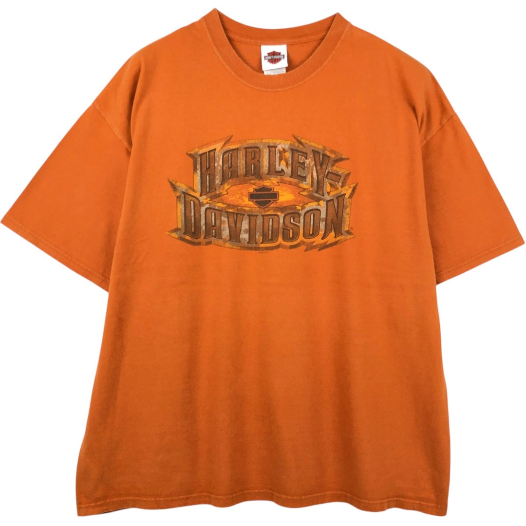 00'S Harley-Davidson Motorcycle Bike T-shirt Made in USA Men's XXL cotton orange type Vintage Second Hand
