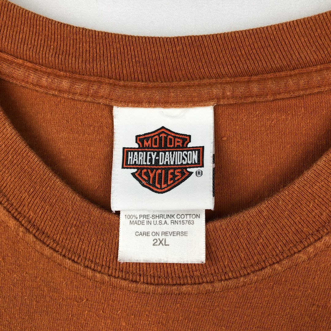 00'S Harley-Davidson Motorcycle Bike T-shirt Made in USA Men's XXL cotton orange type Vintage Second Hand