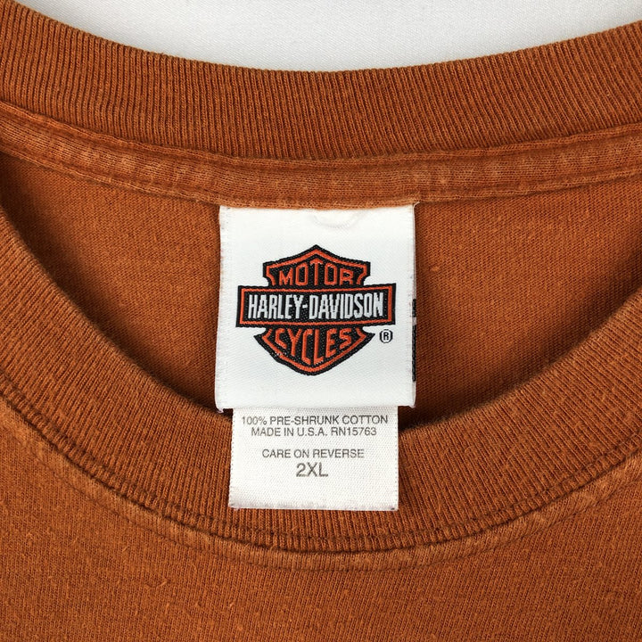 00'S Harley-Davidson Motorcycle Bike T-shirt Made in USA Men's XXL cotton orange type Vintage Second Hand