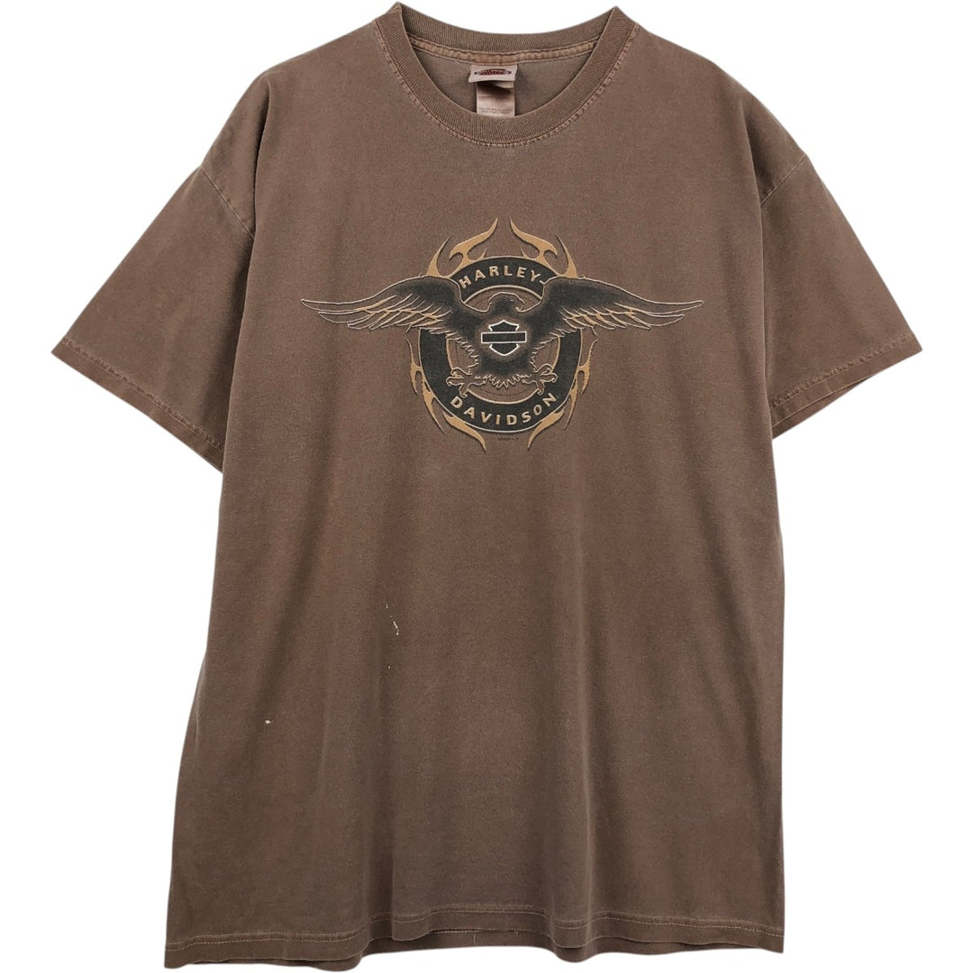 00'S Harley-Davidson Eagle Pattern Motorcycle Bike T-shirt Made in USA Men's XL cotton chocolate Vintage Second Hand