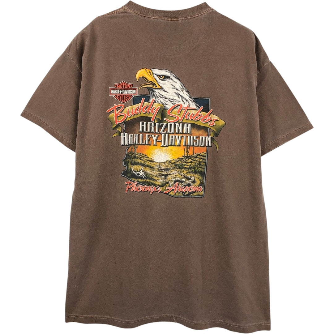 00'S Harley-Davidson Eagle Pattern Motorcycle Bike T-shirt Made in USA Men's XL cotton chocolate Vintage Second Hand