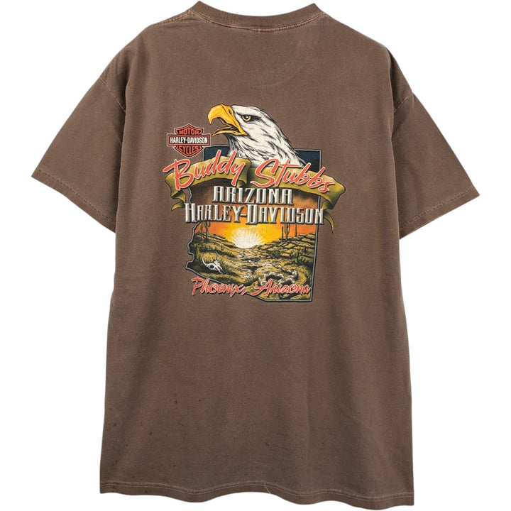 00'S Harley-Davidson Eagle Pattern Motorcycle Bike T-shirt Made in USA Men's XL cotton chocolate Vintage Second Hand