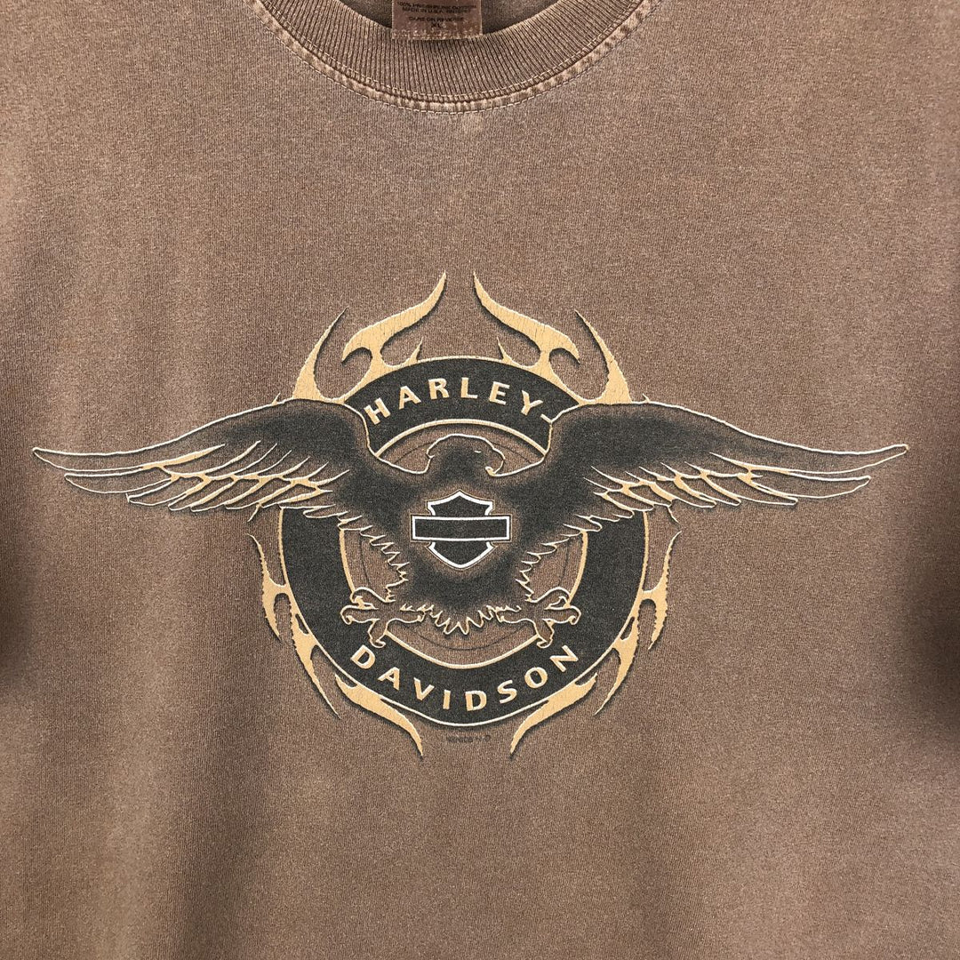 00'S Harley-Davidson Eagle Pattern Motorcycle Bike T-shirt Made in USA Men's XL cotton chocolate Vintage Second Hand