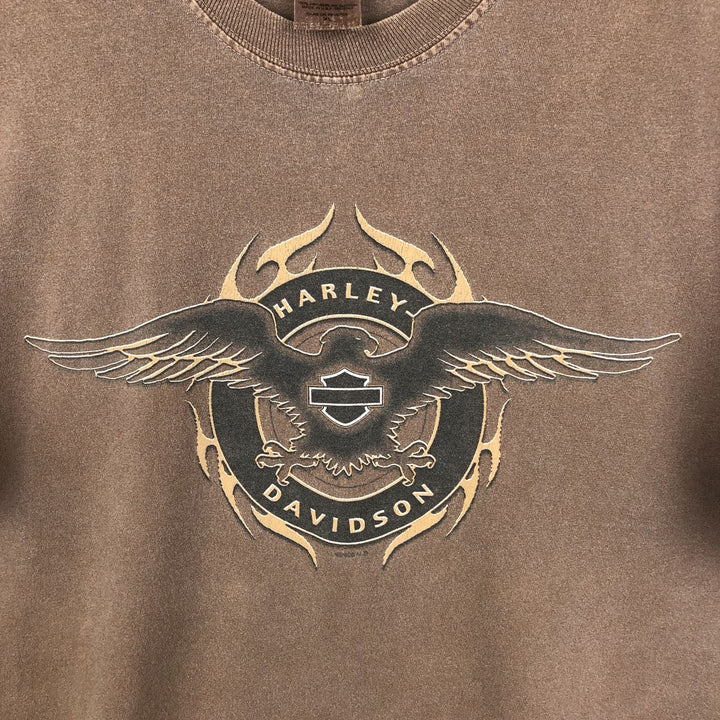00'S Harley-Davidson Eagle Pattern Motorcycle Bike T-shirt Made in USA Men's XL cotton chocolate Vintage Second Hand
