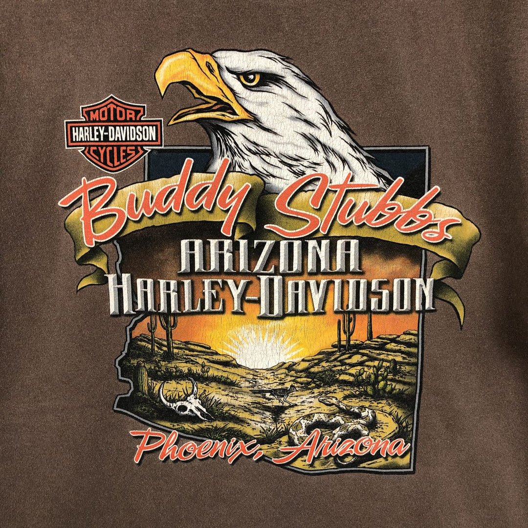 00'S Harley-Davidson Eagle Pattern Motorcycle Bike T-shirt Made in USA Men's XL cotton chocolate Vintage Second Hand