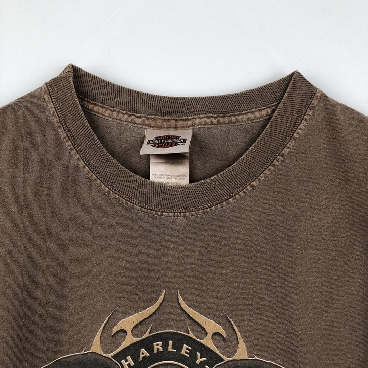 00'S Harley-Davidson Eagle Pattern Motorcycle Bike T-shirt Made in USA Men's XL cotton chocolate Vintage Second Hand