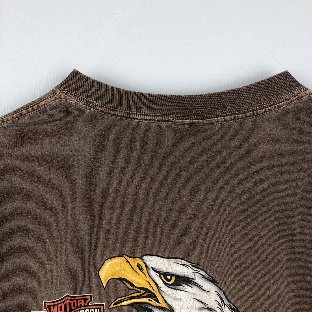 00'S Harley-Davidson Eagle Pattern Motorcycle Bike T-shirt Made in USA Men's XL cotton chocolate Vintage Second Hand