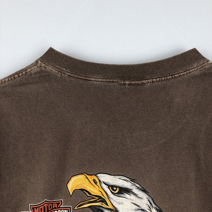 00'S Harley-Davidson Eagle Pattern Motorcycle Bike T-shirt Made in USA Men's XL cotton chocolate Vintage Second Hand