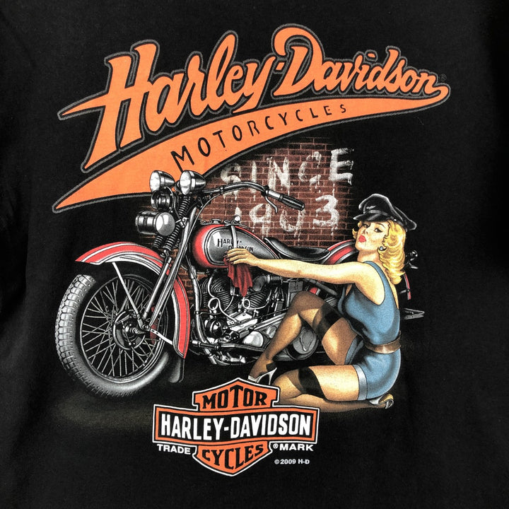 2000'S Harley-Davidson Pin-up Girl Motorcycle T-Shirt, Made in USA, Men's Size L (approx.) cotton black type Vintage Second Hand