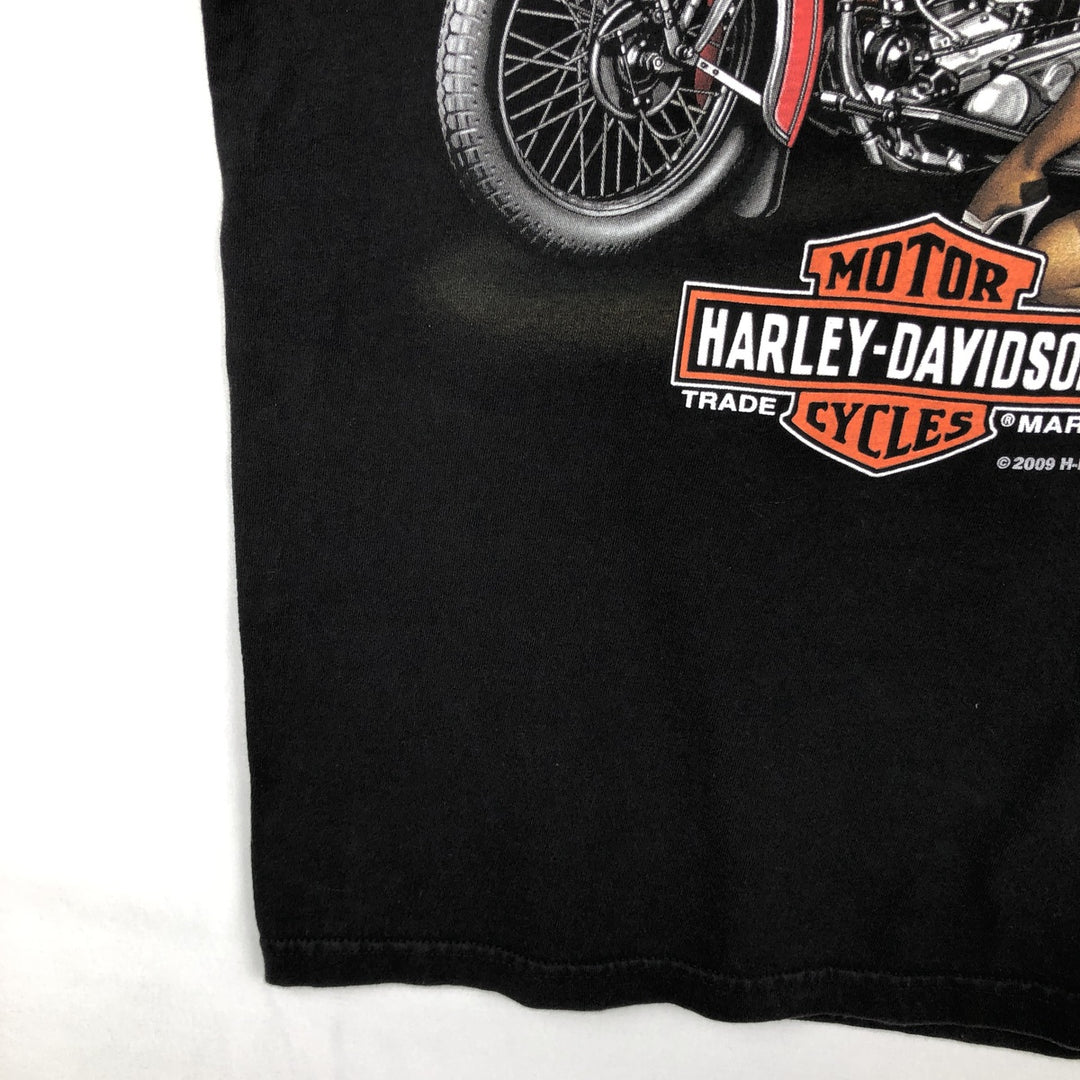 2000'S Harley-Davidson Pin-up Girl Motorcycle T-Shirt, Made in USA, Men's Size L (approx.) cotton black type Vintage Second Hand