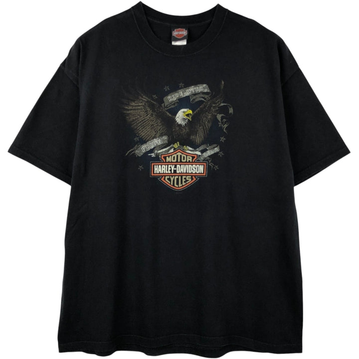 00'S Harley-Davidson Eagle Pattern Motorcycle Bike T-shirt Made in USA Men's XXL cotton black type Vintage Second Hand