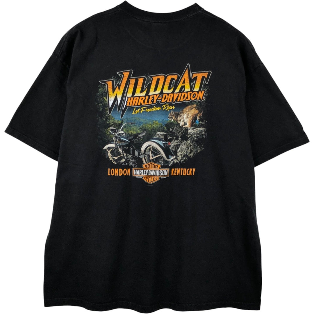 00'S Harley-Davidson Eagle Pattern Motorcycle Bike T-shirt Made in USA Men's XXL cotton black type Vintage Second Hand