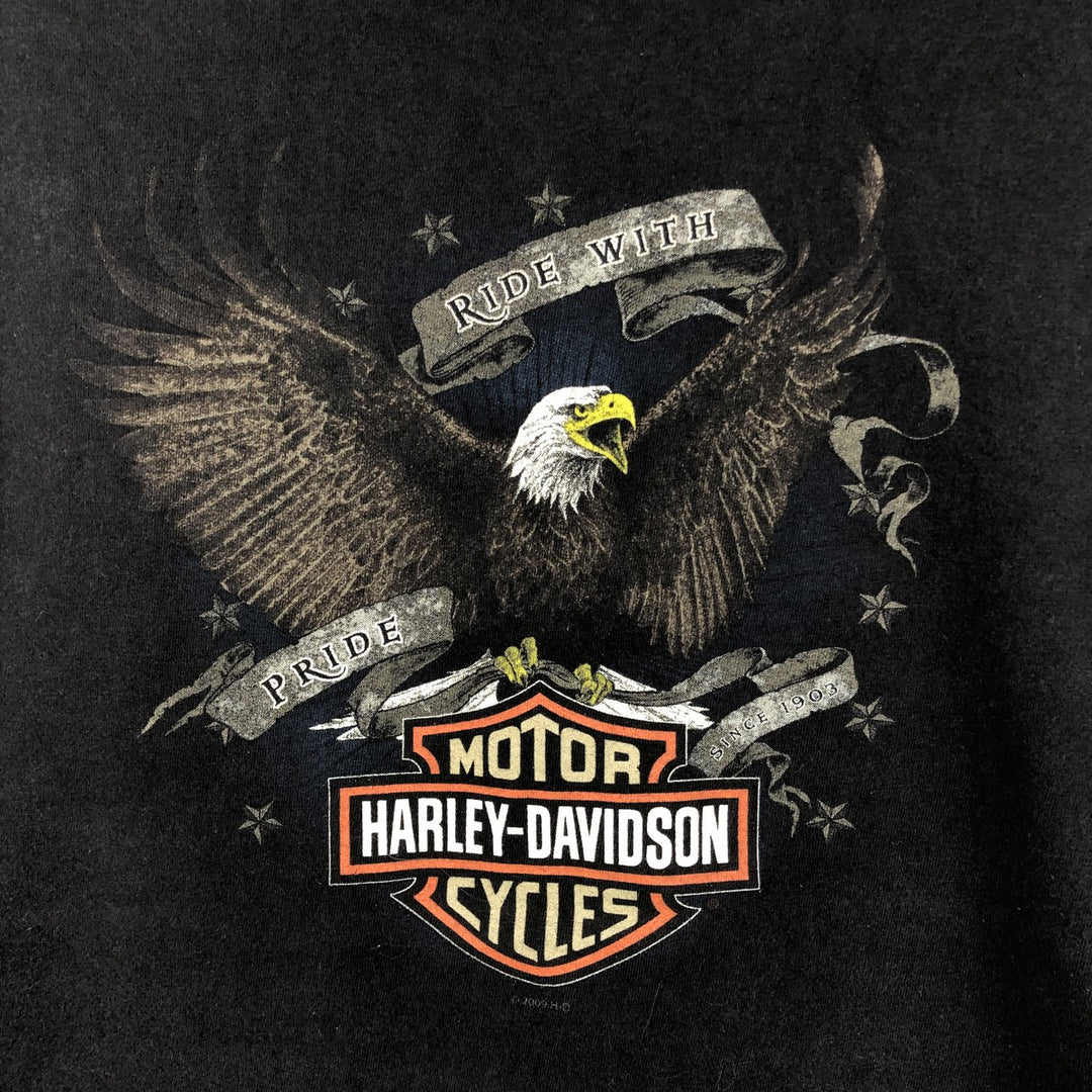 00'S Harley-Davidson Eagle Pattern Motorcycle Bike T-shirt Made in USA Men's XXL cotton black type Vintage Second Hand