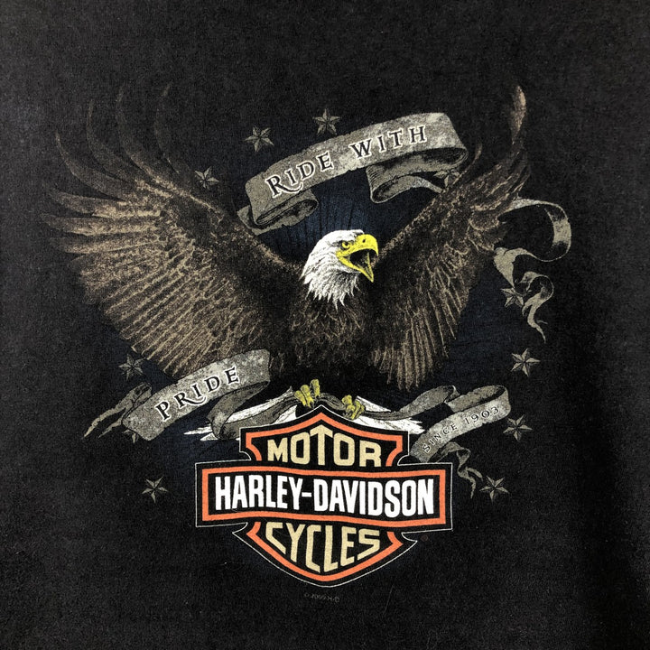 00'S Harley-Davidson Eagle Pattern Motorcycle Bike T-shirt Made in USA Men's XXL cotton black type Vintage Second Hand