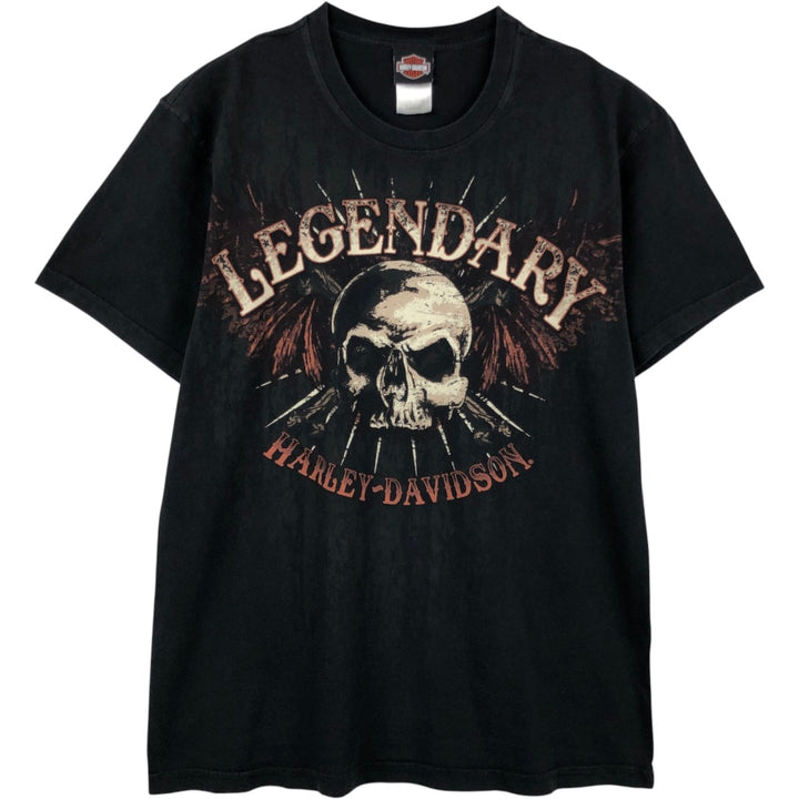 Harley-Davidson Skull Pattern Motorcycle Bike T-shirt Made in USA Men's L size cotton black type Vintage Second Hand