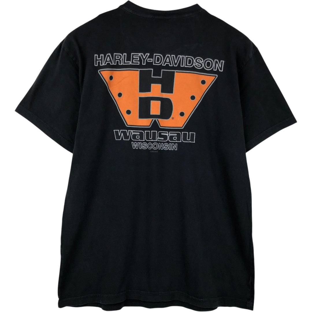 Harley-Davidson Skull Pattern Motorcycle Bike T-shirt Made in USA Men's L size cotton black type Vintage Second Hand