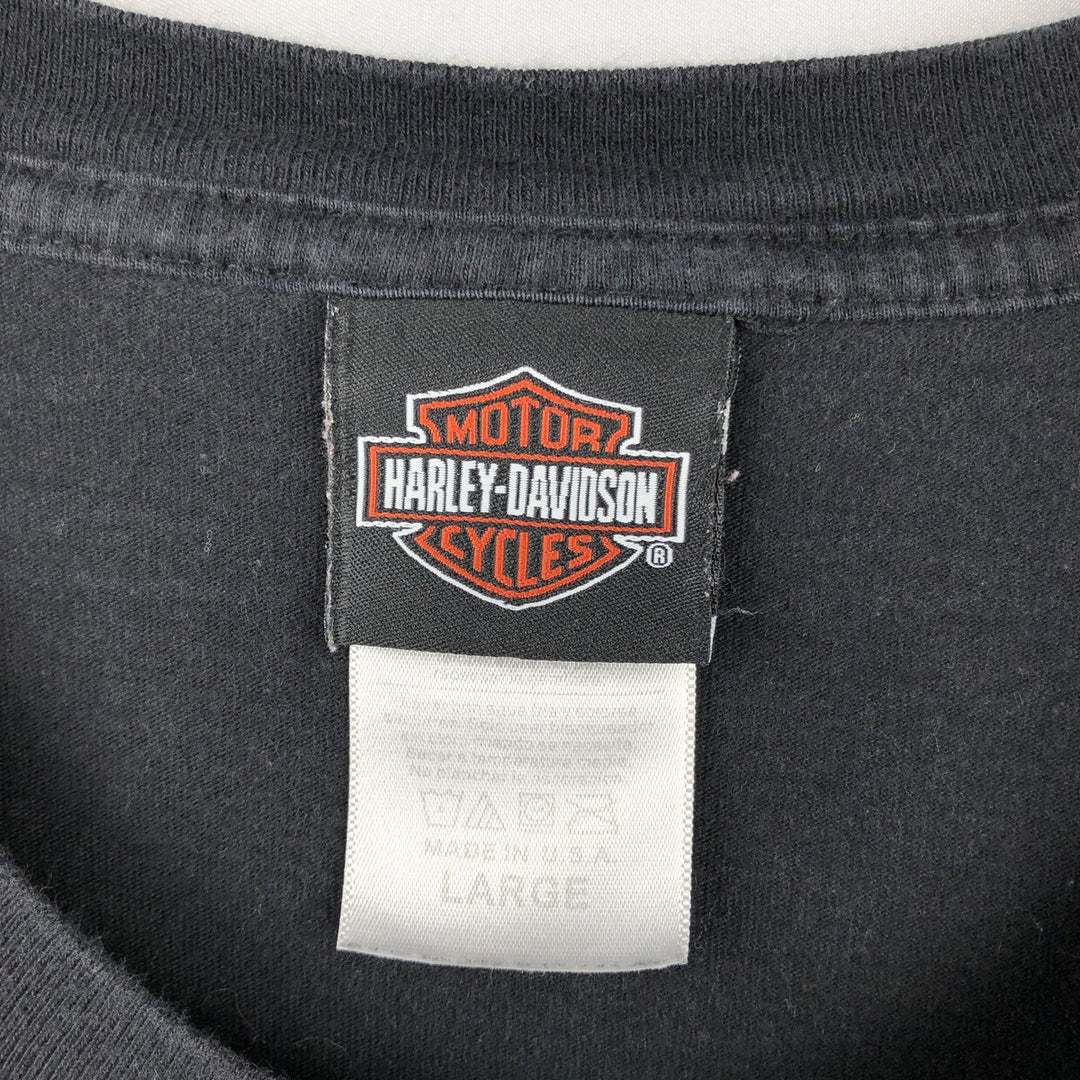 Harley-Davidson Skull Pattern Motorcycle Bike T-shirt Made in USA Men's L size cotton black type Vintage Second Hand