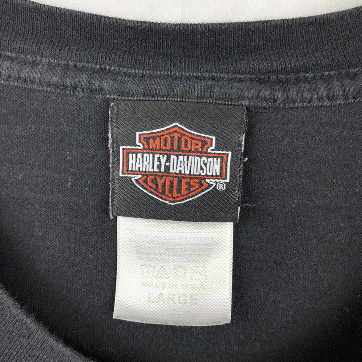 Harley-Davidson Skull Pattern Motorcycle Bike T-shirt Made in USA Men's L size cotton black type Vintage Second Hand