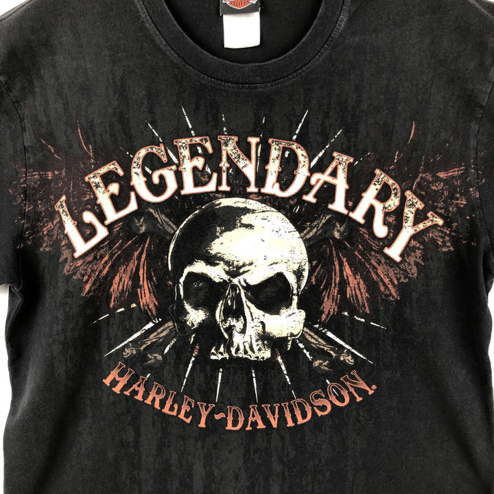 Harley-Davidson Skull Pattern Motorcycle Bike T-shirt Made in USA Men's L size cotton black type Vintage Second Hand