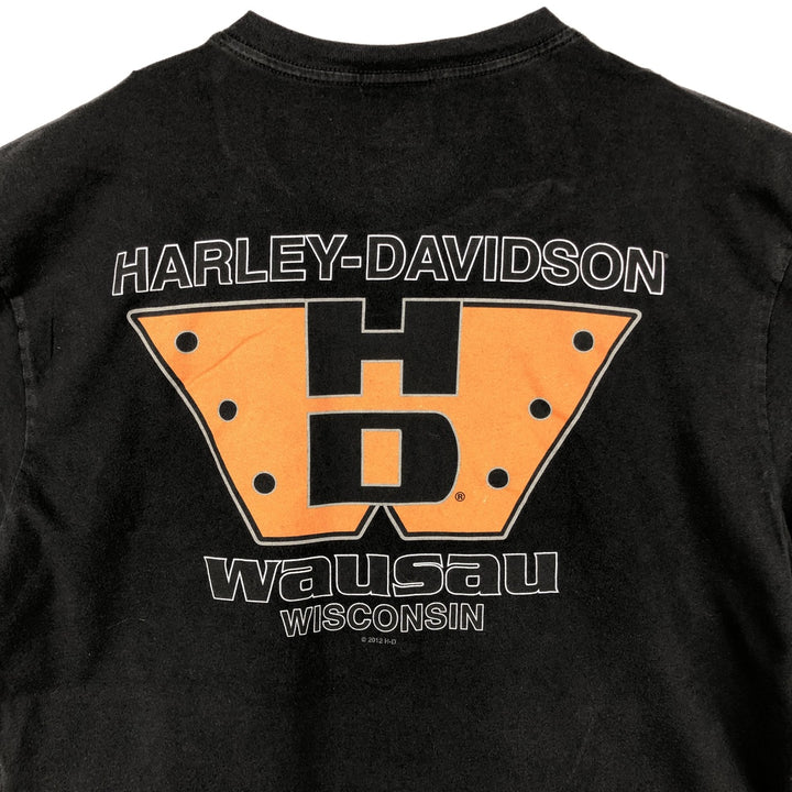Harley-Davidson Skull Pattern Motorcycle Bike T-shirt Made in USA Men's L size cotton black type Vintage Second Hand