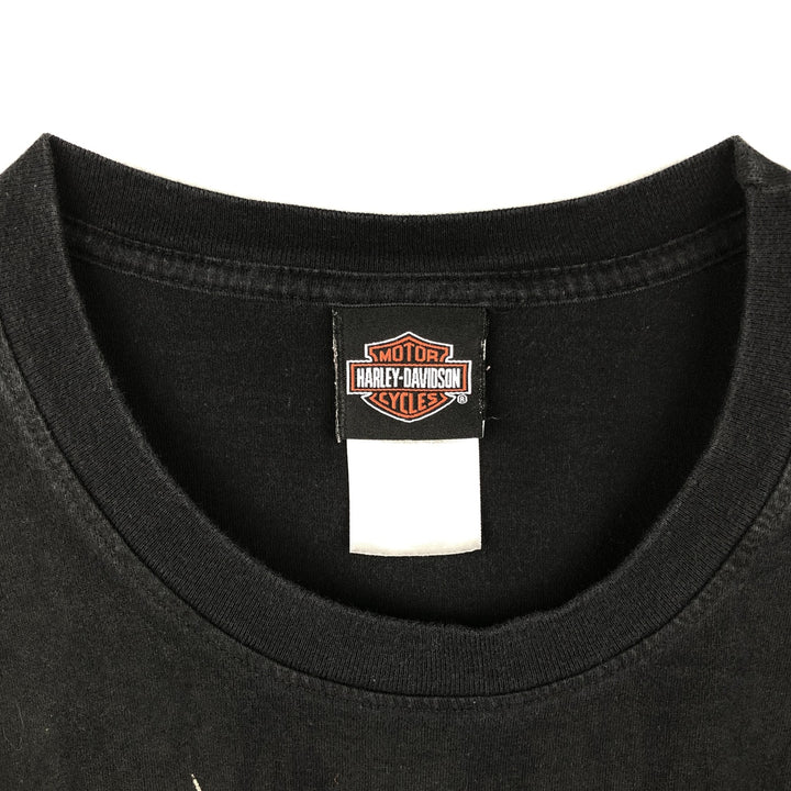 Harley-Davidson Skull Pattern Motorcycle Bike T-shirt Made in USA Men's L size cotton black type Vintage Second Hand