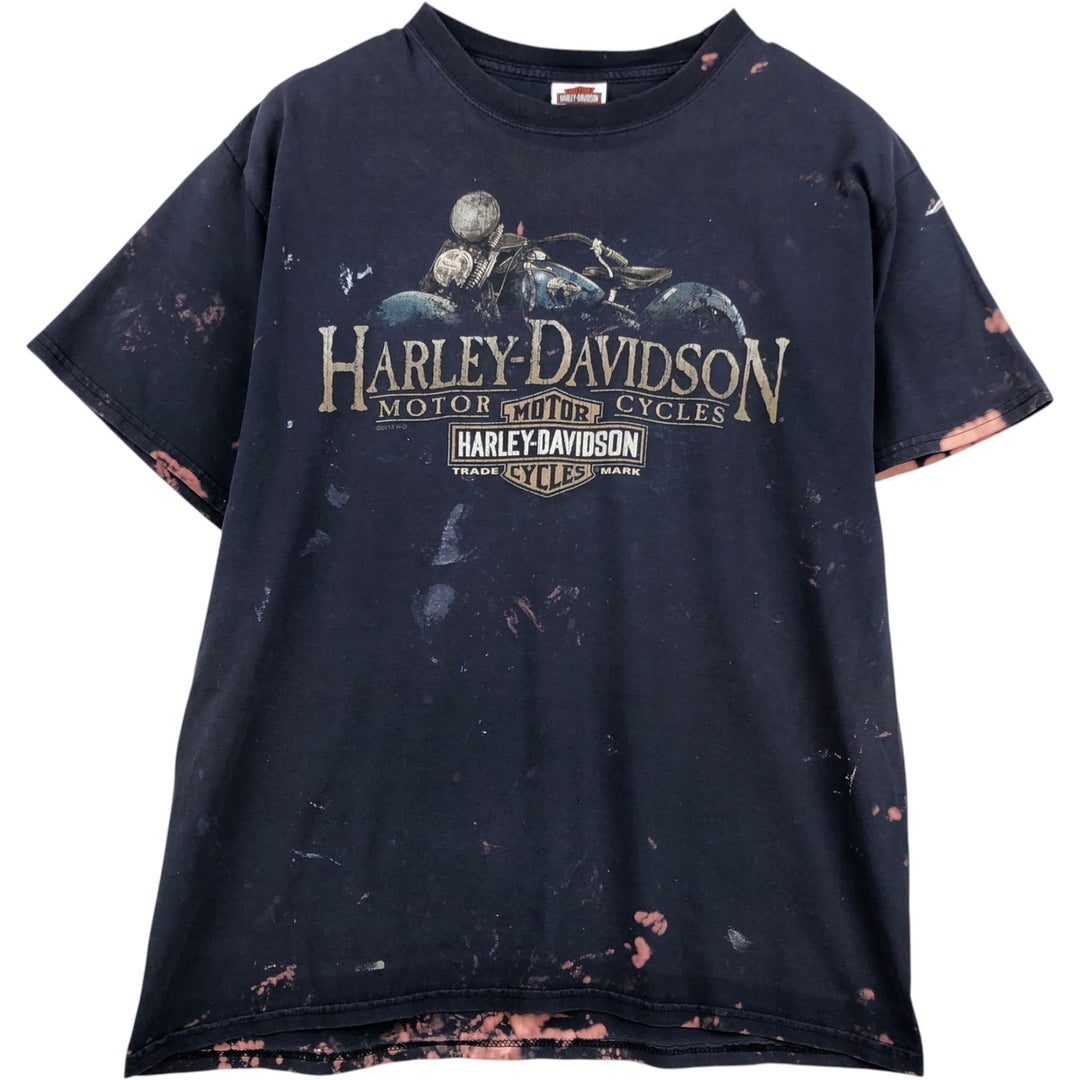 2000'S Harley-Davidson Paint Tie-Dye Pattern Motorcycle T-Shirt, Men's Size L (approx.) cotton navy blue type Vintage Second Hand