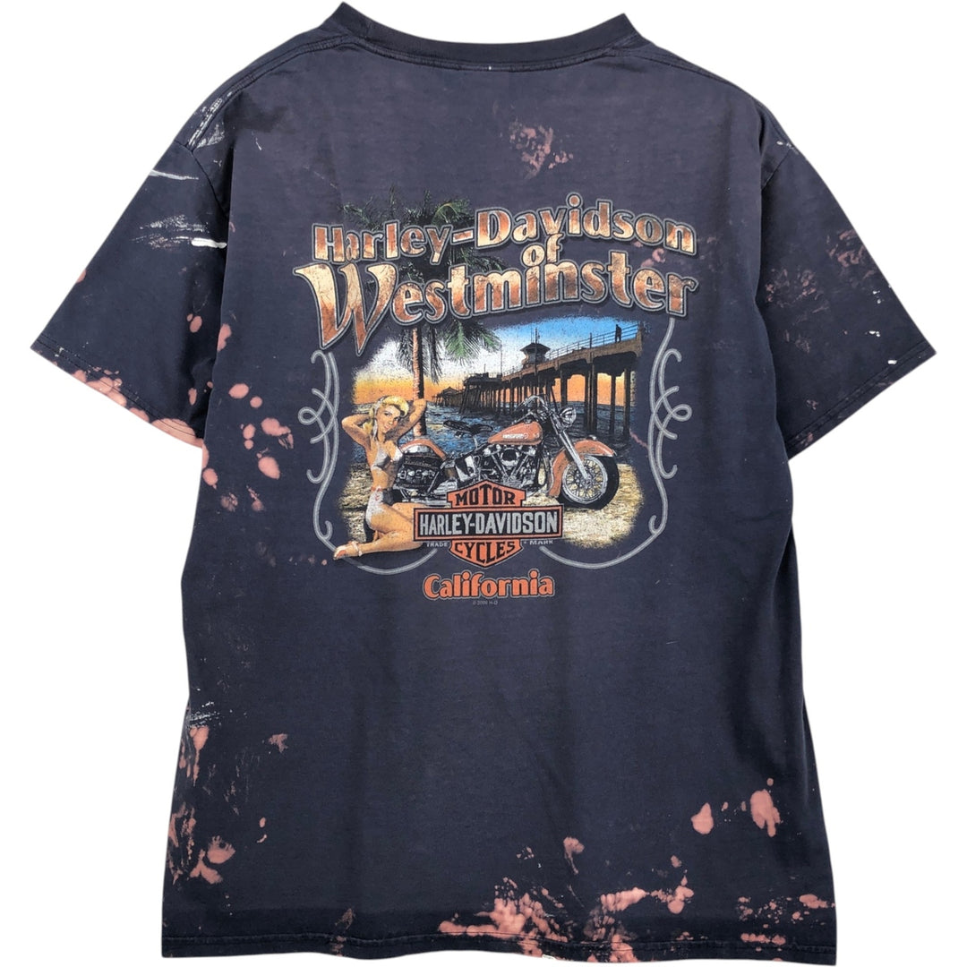 2000'S Harley-Davidson Paint Tie-Dye Pattern Motorcycle T-Shirt, Men's Size L (approx.) cotton navy blue type Vintage Second Hand