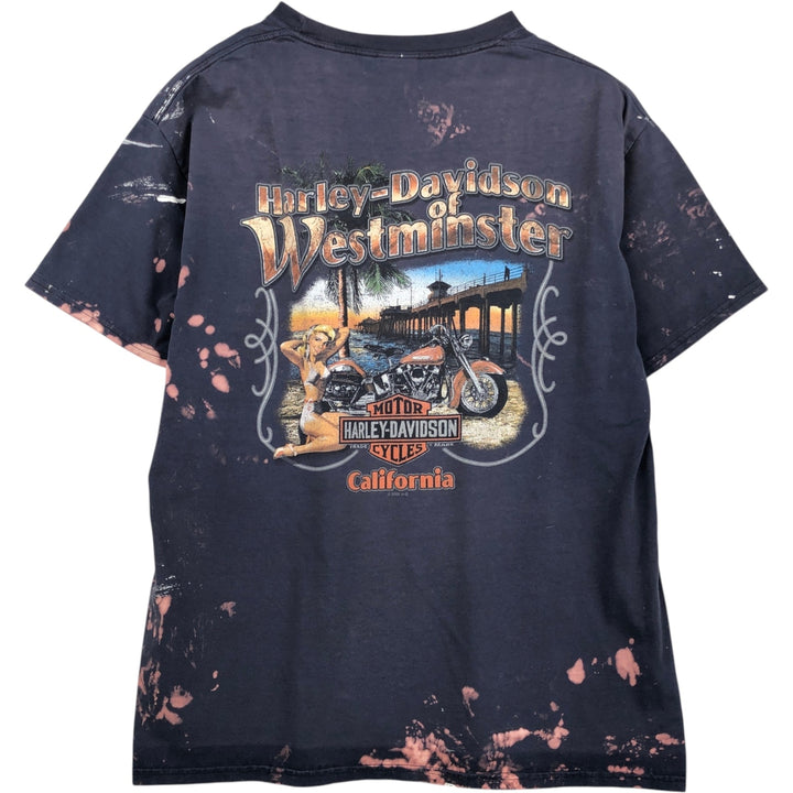 2000'S Harley-Davidson Paint Tie-Dye Pattern Motorcycle T-Shirt, Men's Size L (approx.) cotton navy blue type Vintage Second Hand