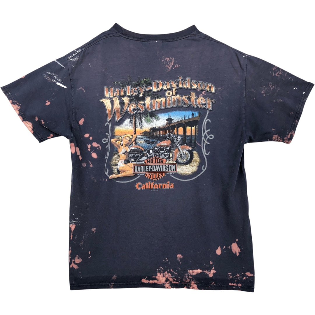 2000'S Harley-Davidson Paint Tie-Dye Pattern Motorcycle T-Shirt, Men's Size L (approx.) cotton navy blue type Vintage Second Hand