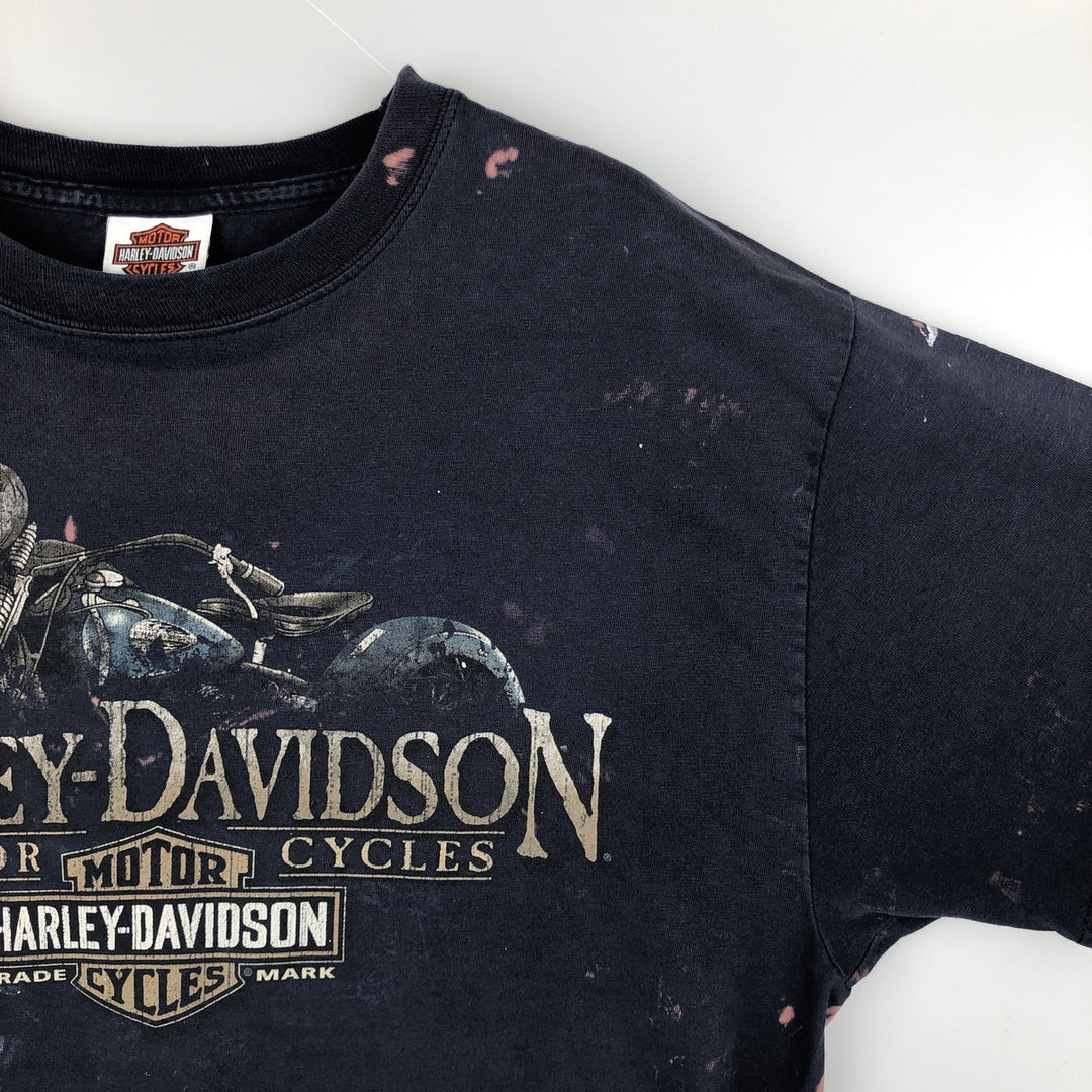 2000'S Harley-Davidson Paint Tie-Dye Pattern Motorcycle T-Shirt, Men's Size L (approx.) cotton navy blue type Vintage Second Hand