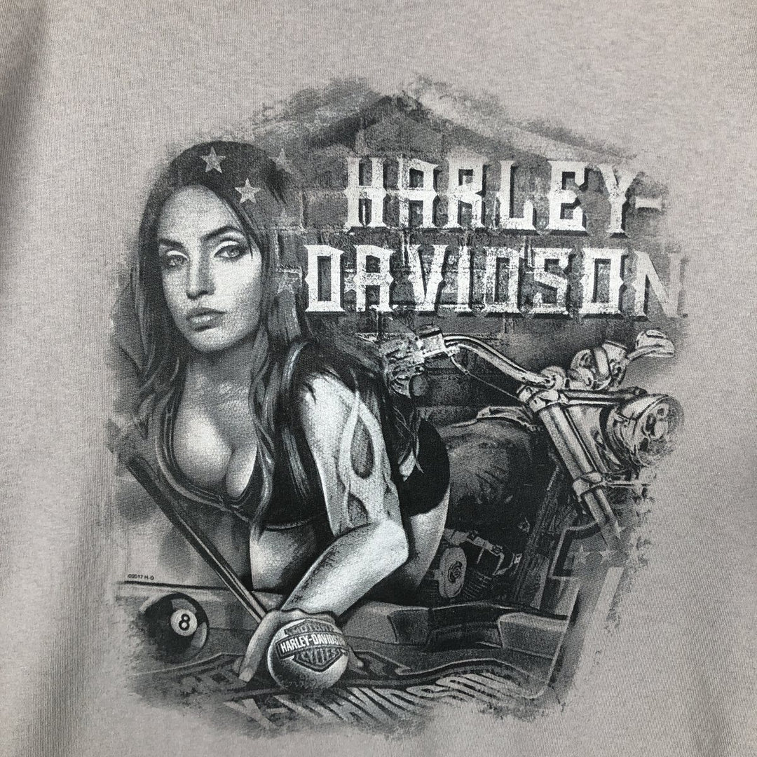 Harley Davidson Pin-up Girl Skull Pattern Motorcycle Bike T-shirt Men's XXL cotton gray type Vintage Second Hand