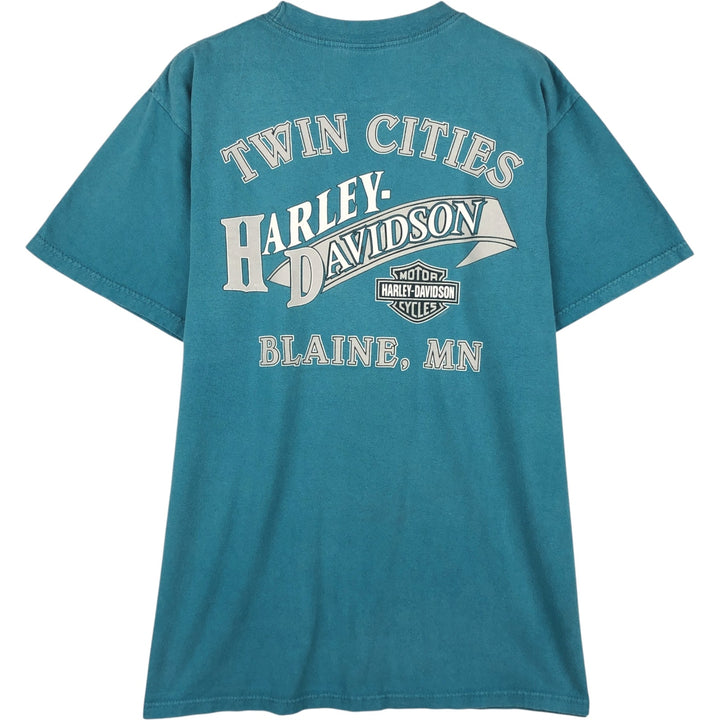 00'S Harley-Davidson Eagle Pattern Motorcycle Bike T-shirt Made in USA Men's L size cotton Blue type light blue Vintage Second Hand