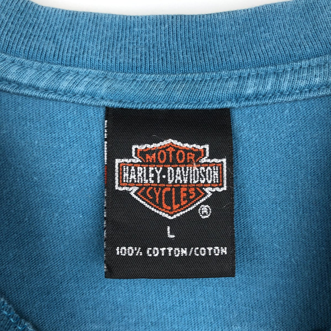 00'S Harley-Davidson Eagle Pattern Motorcycle Bike T-shirt Made in USA Men's L size cotton Blue type light blue Vintage Second Hand