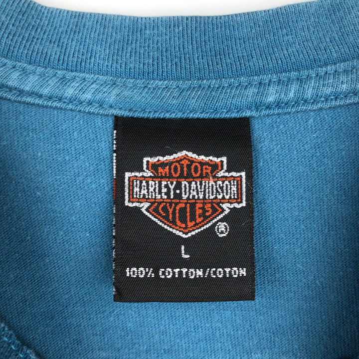 00'S Harley-Davidson Eagle Pattern Motorcycle Bike T-shirt Made in USA Men's L size cotton Blue type light blue Vintage Second Hand