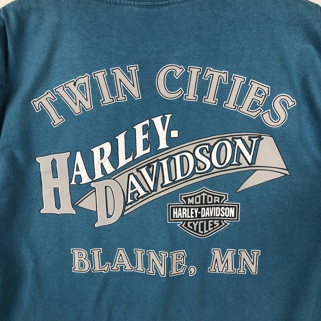00'S Harley-Davidson Eagle Pattern Motorcycle Bike T-shirt Made in USA Men's L size cotton Blue type light blue Vintage Second Hand