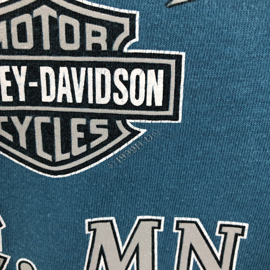 00'S Harley-Davidson Eagle Pattern Motorcycle Bike T-shirt Made in USA Men's L size cotton Blue type light blue Vintage Second Hand