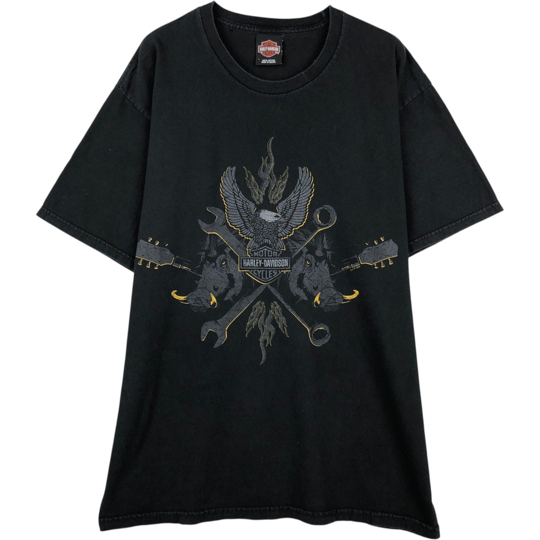 2000'S Harley-Davidson Eagle Pattern Fire Pattern Motorcycle Bike T-Shirt, Men's Size L cotton black type Vintage Second Hand