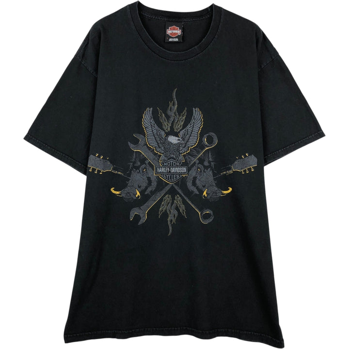 2000'S Harley-Davidson Eagle Pattern Fire Pattern Motorcycle Bike T-Shirt, Men's Size L cotton black type Vintage Second Hand