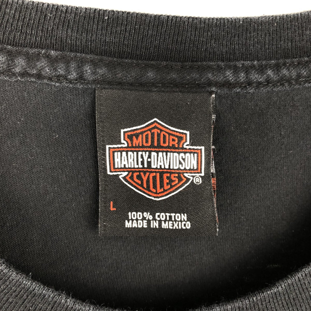 2000'S Harley-Davidson Eagle Pattern Fire Pattern Motorcycle Bike T-Shirt, Men's Size L cotton black type Vintage Second Hand