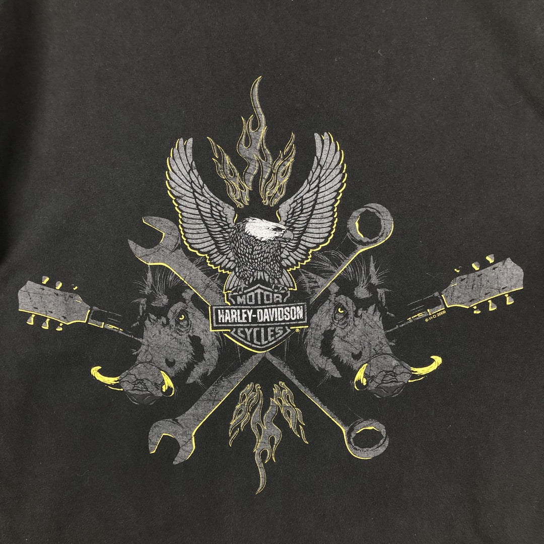 2000'S Harley-Davidson Eagle Pattern Fire Pattern Motorcycle Bike T-Shirt, Men's Size L cotton black type Vintage Second Hand