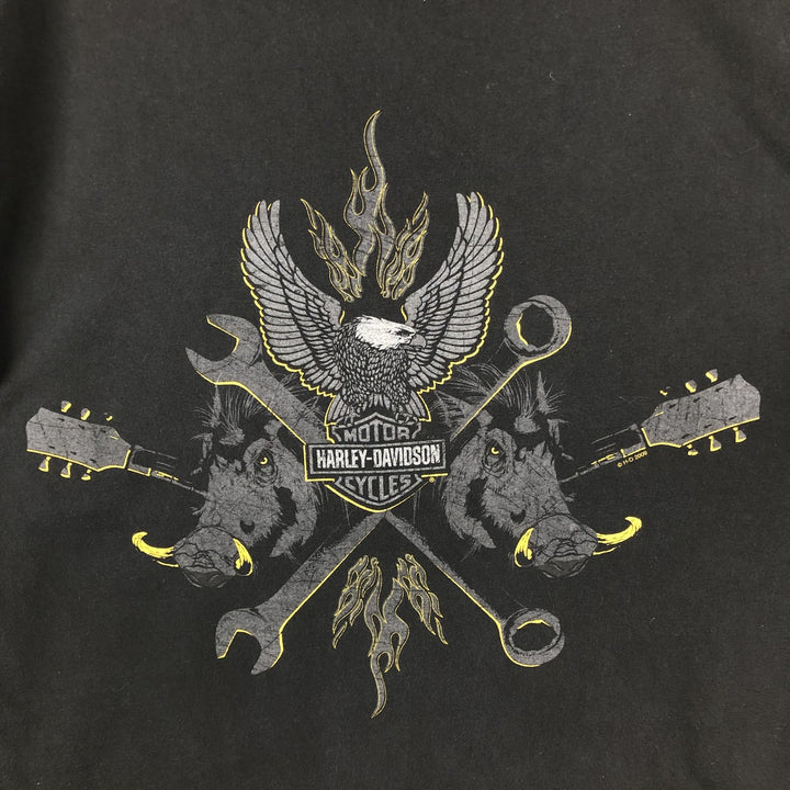 2000'S Harley-Davidson Eagle Pattern Fire Pattern Motorcycle Bike T-Shirt, Men's Size L cotton black type Vintage Second Hand