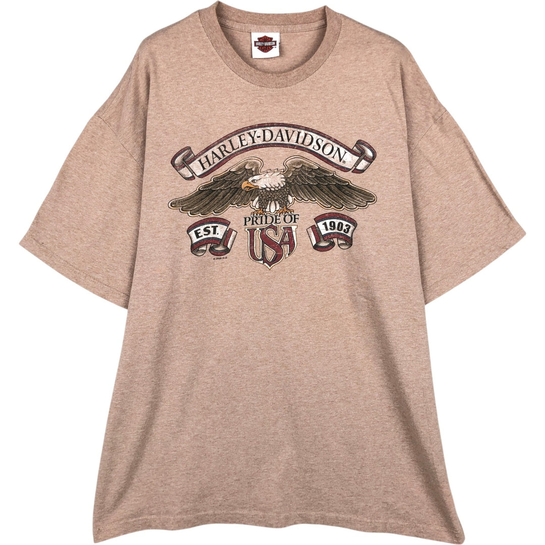 00'S Harley-Davidson Eagle Pattern Motorcycle Bike T-shirt Men's XL unclear beige type brown Vintage Second Hand