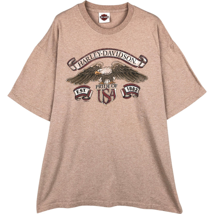 00'S Harley-Davidson Eagle Pattern Motorcycle Bike T-shirt Men's XL unclear beige type brown Vintage Second Hand