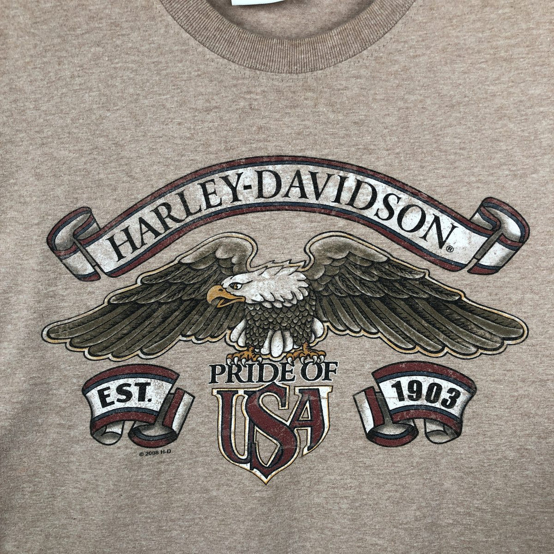 00'S Harley-Davidson Eagle Pattern Motorcycle Bike T-shirt Men's XL unclear beige type brown Vintage Second Hand